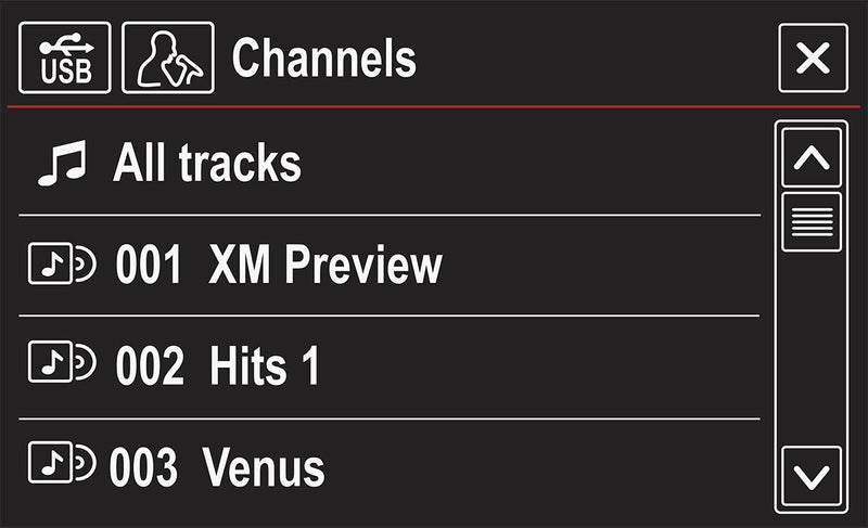 See a complete SiriusXM Channel listing using factory controls